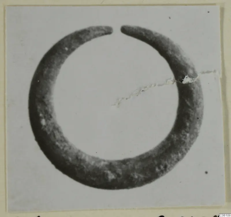 Bronze earring with an open ring and tapering ends, shown as a photograph of a single find.