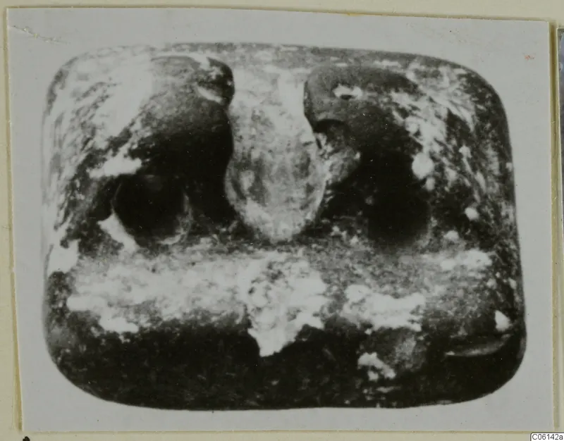 Stone seal from Ayia Irini, rounded rectangular in shape, shown face-on