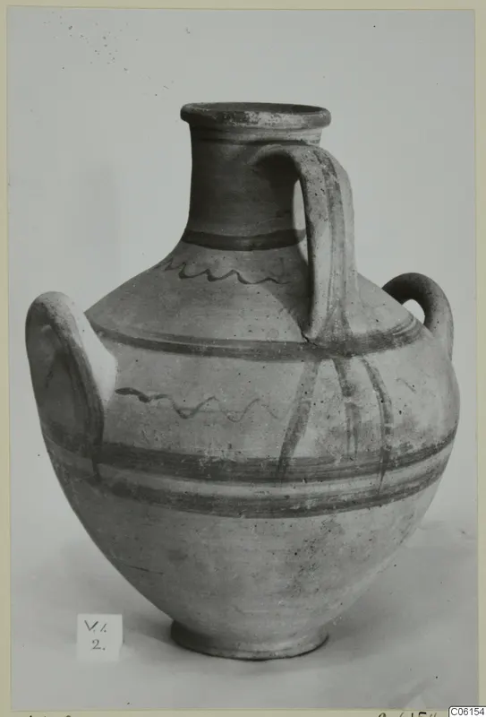 Pottery vessel, White Painted VI, from Vouni, with two handles and dark painted bands