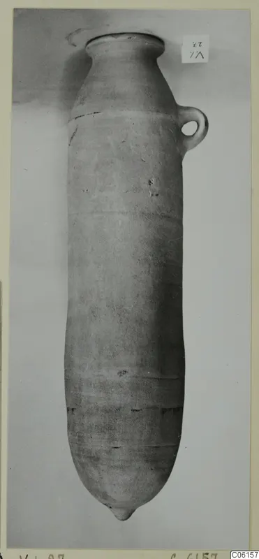 Pottery Plain White VII amphora from Vouni, tall with a narrow neck, one loop handle and a pointed base