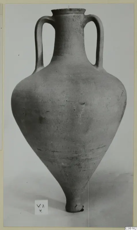 Two-handled amphora from Vouni with a pointed base, shown upright