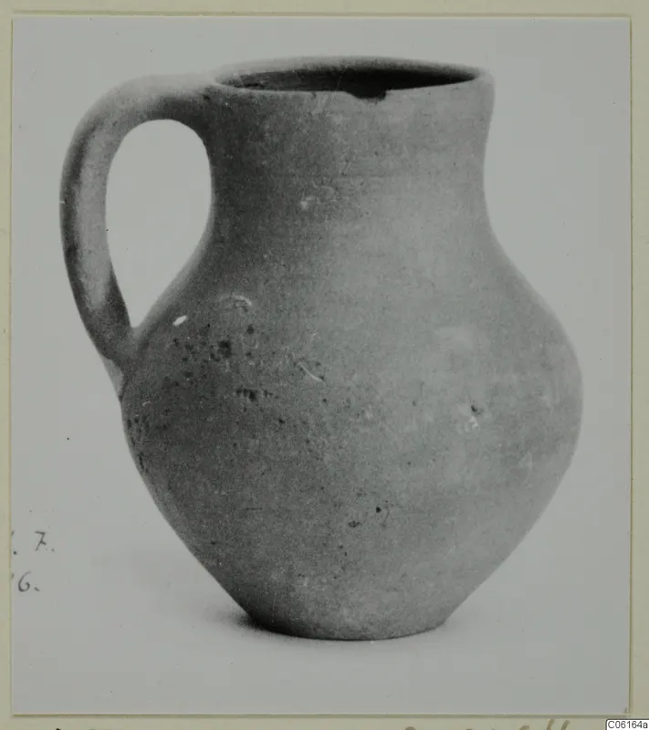 Pottery jug with a single strap handle and rounded body, from Vouni