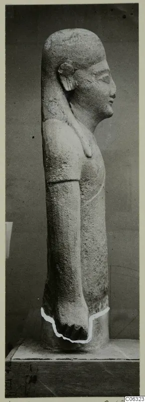 Limestone statue of a standing female figure in side profile, from Kition.