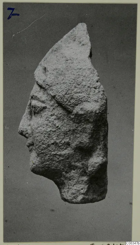 Limestone head fragment from Kition, shown in profile facing left