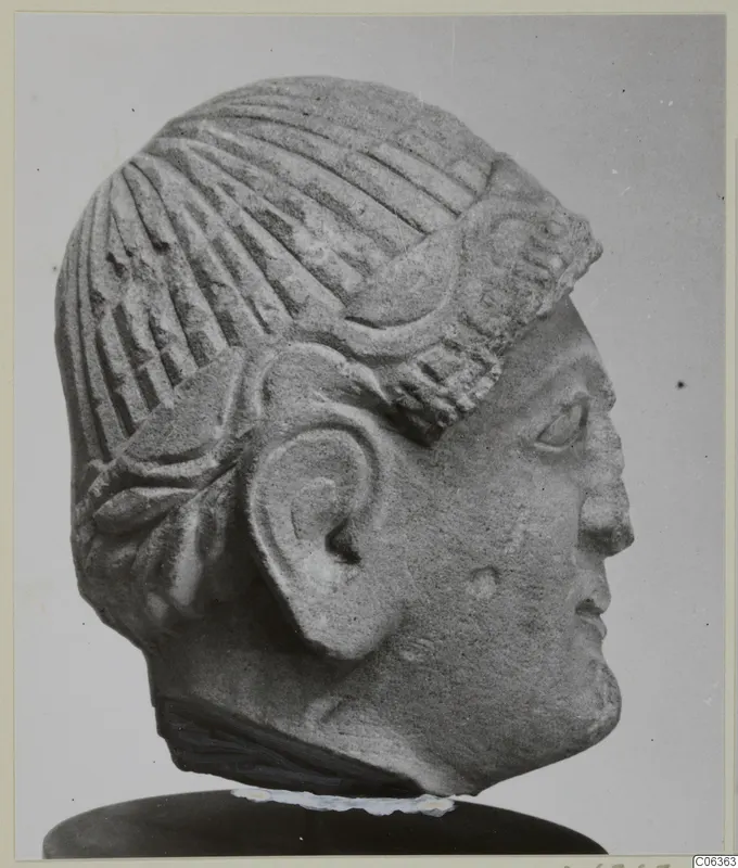 Limestone head sculpture from Mersinaki, shown in profile facing right
