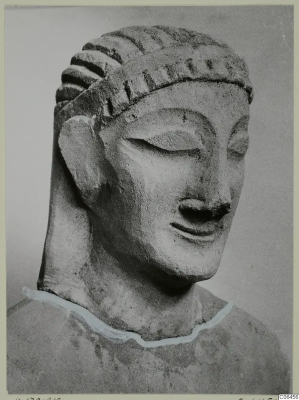 Limestone head statue from Kition, seen in three-quarter view