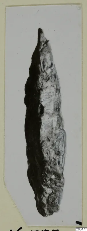 Corroded elongated metal object tapering to a point, one of the bronze weapons from Kition