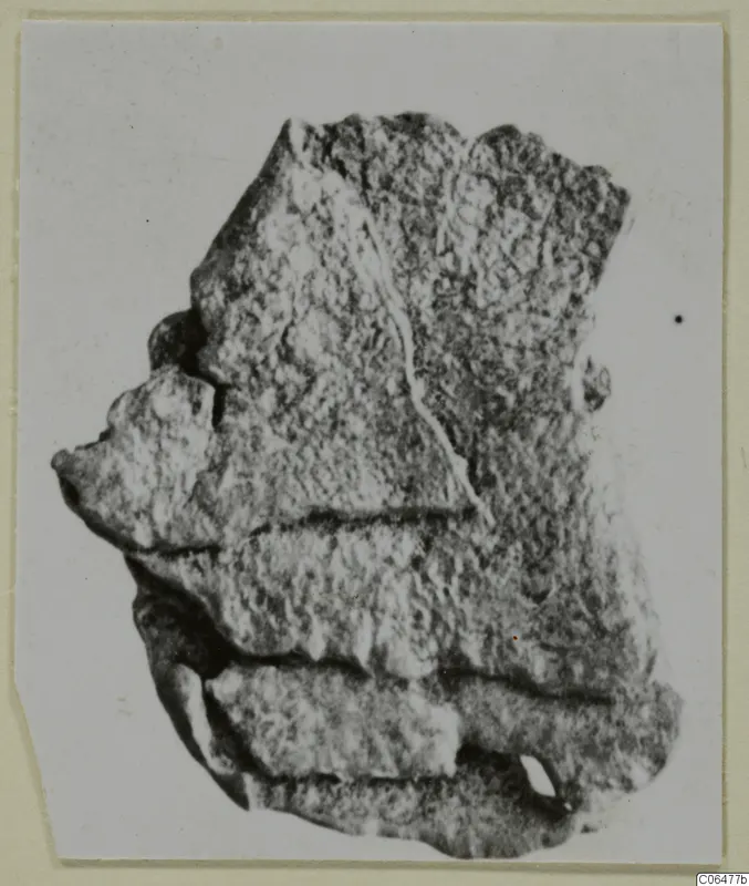 Fragment of lead from Kition with stepped layers and a crack running across its rough surface