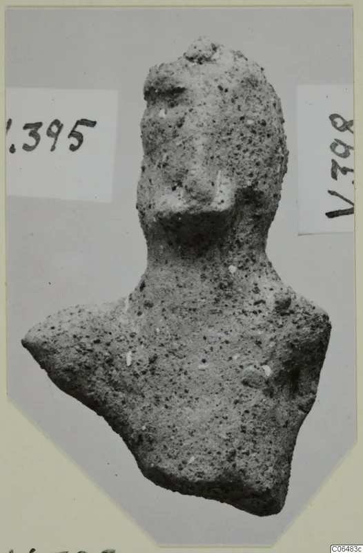 Terracotta figurine of a head and upper body with a broad nose, from Vouni