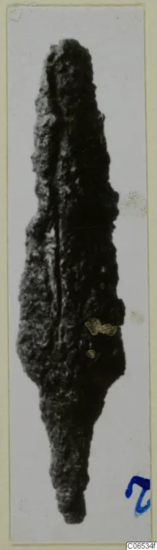 Corroded iron weapon, long and pointed, from Vouni