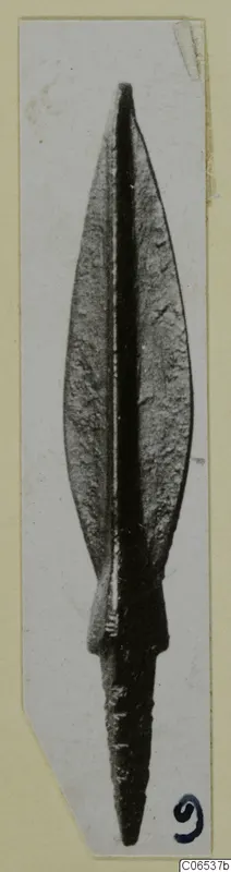 Bronze weapon with a leaf-shaped blade and long tang, from Vouni