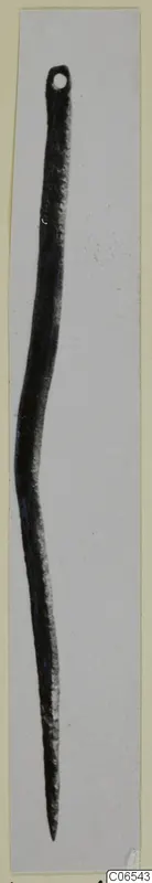 Silver pin with a small eye at the top and a pointed tip, from Vouni.