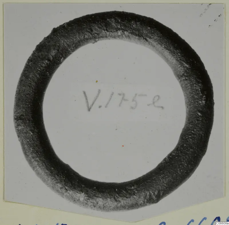 Bronze ring from Vouni, a dark corroded loop photographed face-on on a card mount