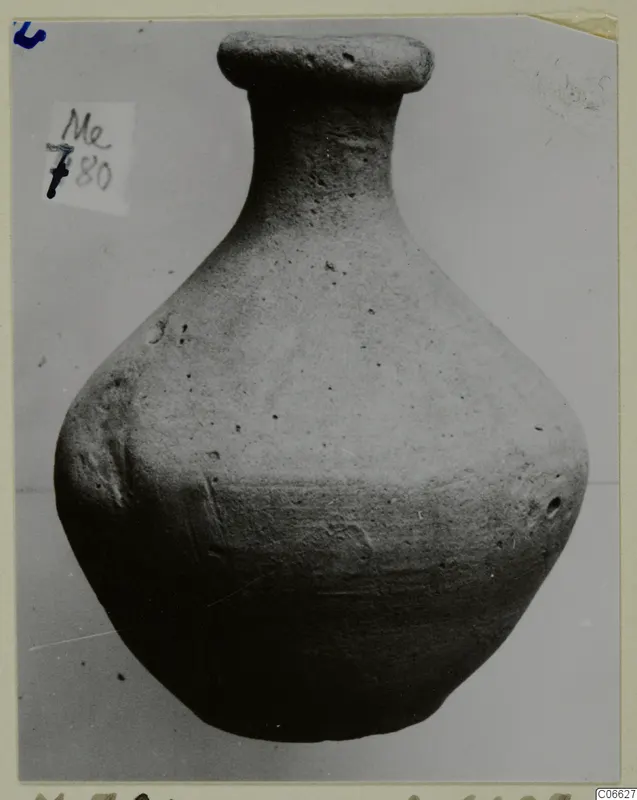 Pottery Plain White VII (M.780), a jug-shaped vessel with a wide flared rim and a rounded body
