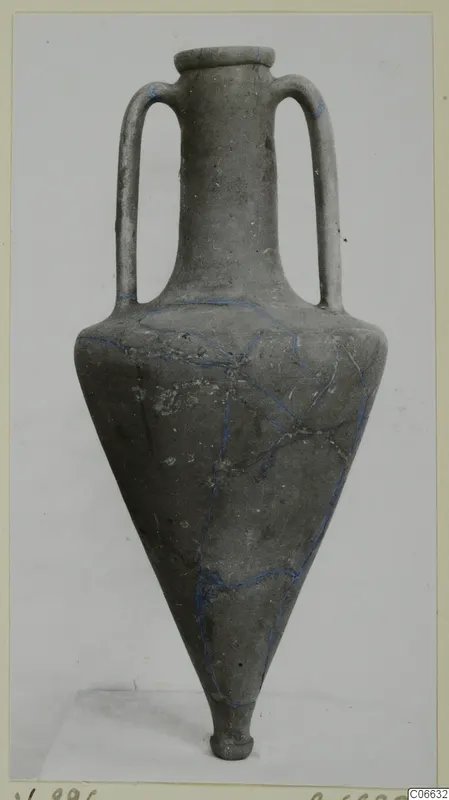 Pottery Plain White VII, a two-handled amphora with a narrow neck and pointed base, shown upright against a plain background.