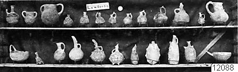 Shelves of pottery jugs and juglets from Lambertis
