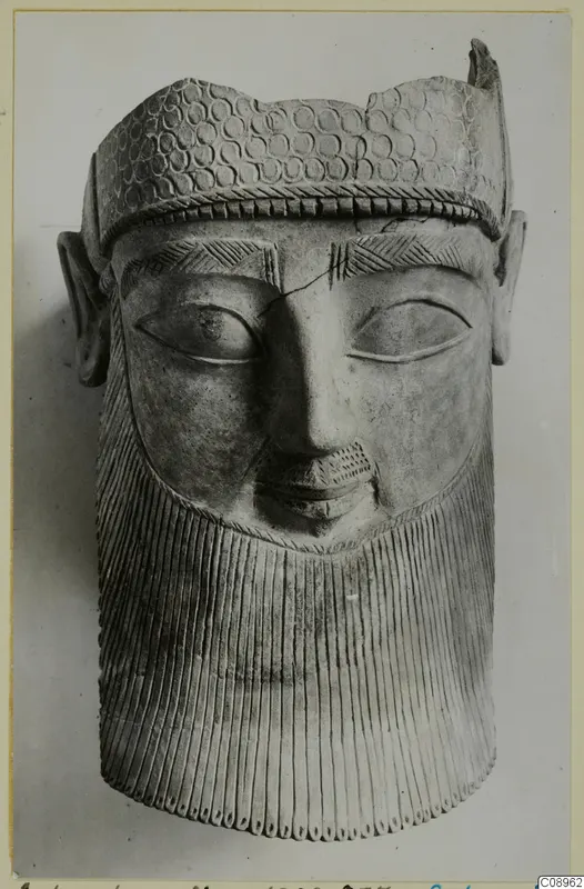 Bearded head with a cylindrical headdress, terracotta, from Solamis