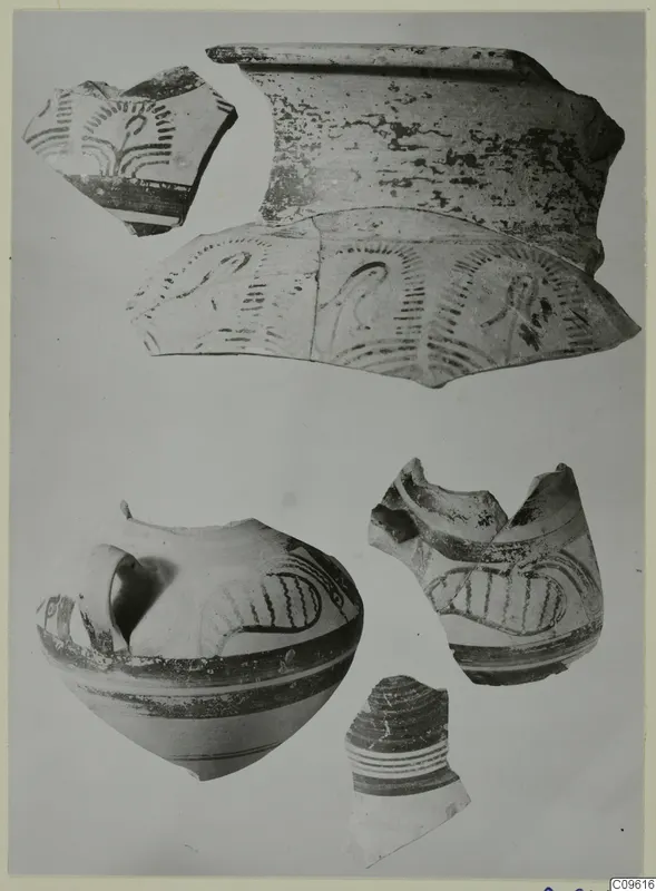 Levanto-Helladic sherds and a small handled vessel with painted bands and arc motifs