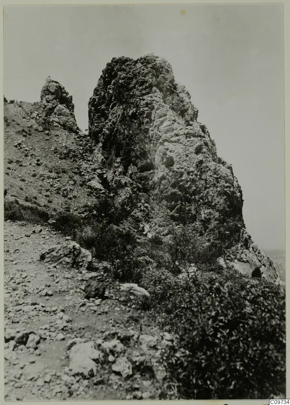 Rocky outcrop with scrub on a mountainside in the Kyrenia Mountains