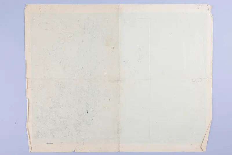 Pencil plan on squared paper of Ayia Irini, with outlined shapes, dense hatching and numbered features