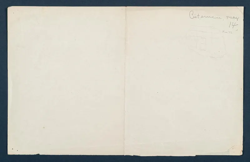 Field drawing sheet at Vouni with a small pencil plan of a cistern in the upper right corner, otherwise mostly empty