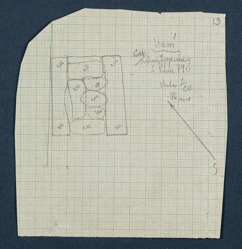Field drawing of the cistern opening in Room 26 at Vouni, showing outlined stone slabs in plan