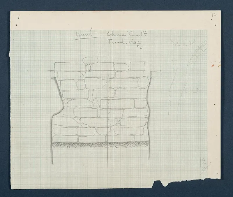 Field drawing of the facade of a stone wall at Vouni, Room 14 cisterns, scale 1:20