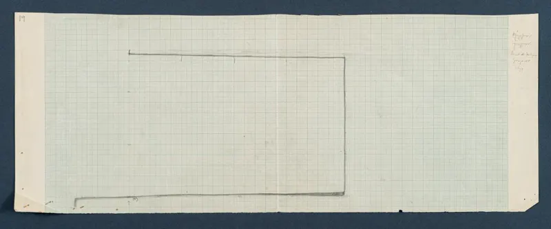 Field drawing of the outline of Room 47 at Vouni, in pencil on squared paper.