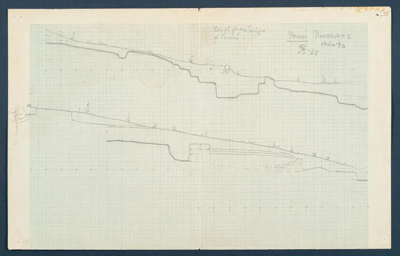 Section drawing of the profile of test trench 6 at Vouni, pencil on squared paper