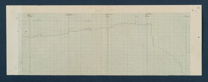 Field drawing of the Large profile at Vouni, a long pencilled section line on squared graph paper