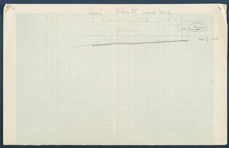 Field drawing of a profile at Vouni, Room 16 (formerly Room 55), in pencil on squared grid paper