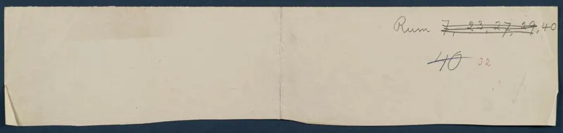Narrow beige paper strip with handwritten room numbers, some crossed out, not an angle profile drawing
