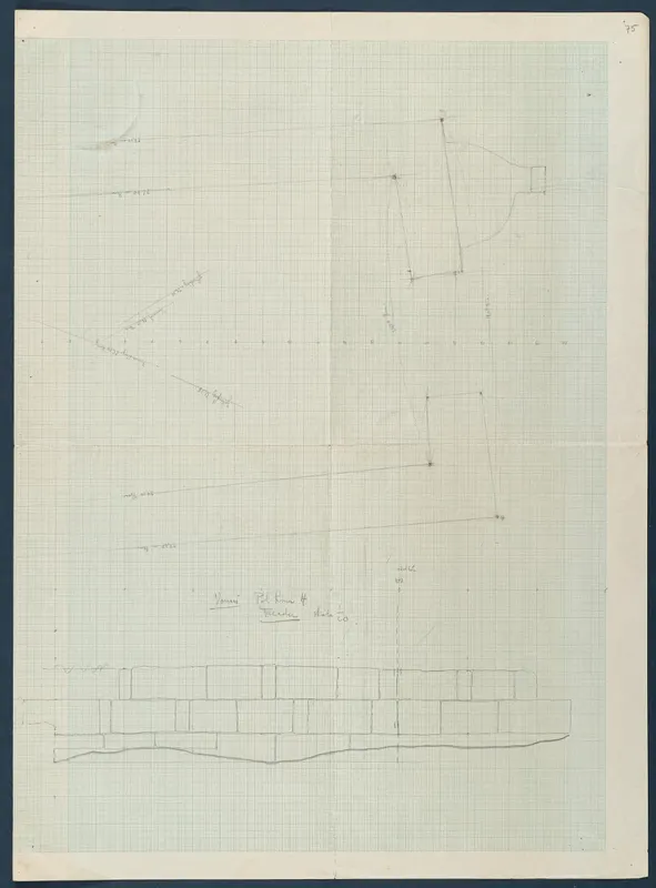 Field drawing of a wall elevation at Vouni, Room 91 (formerly Room 4), with part of a plan above it