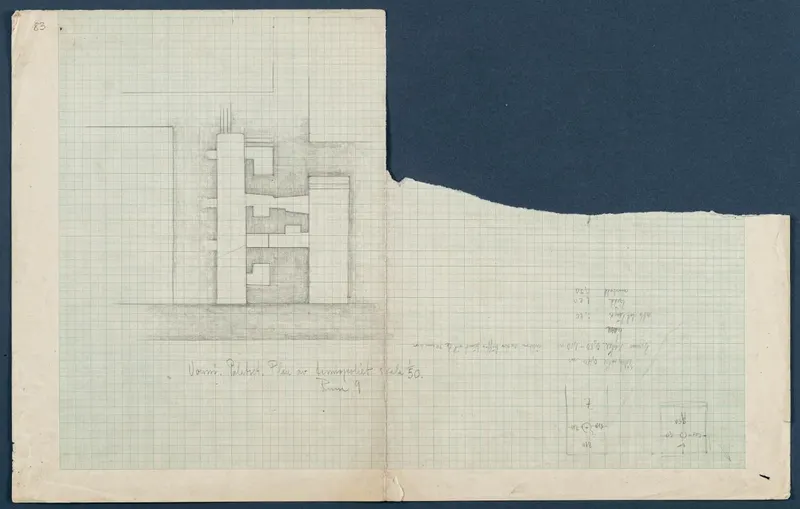 Field drawing of Rooms 41 and 85 (formerly Room 9) at Vouni, plan of the thermopolium, scale 1:20