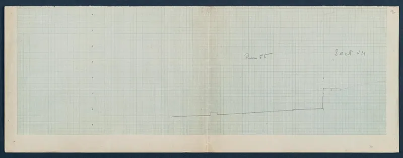 Base drawing for section VII at Vouni: a pencil profile line on squared grid paper with handwritten labels