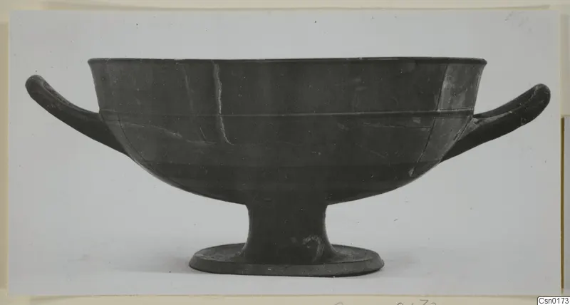 Pottery Black Glazed Ware, Type 2: a black-glazed two-handled footed bowl, side view