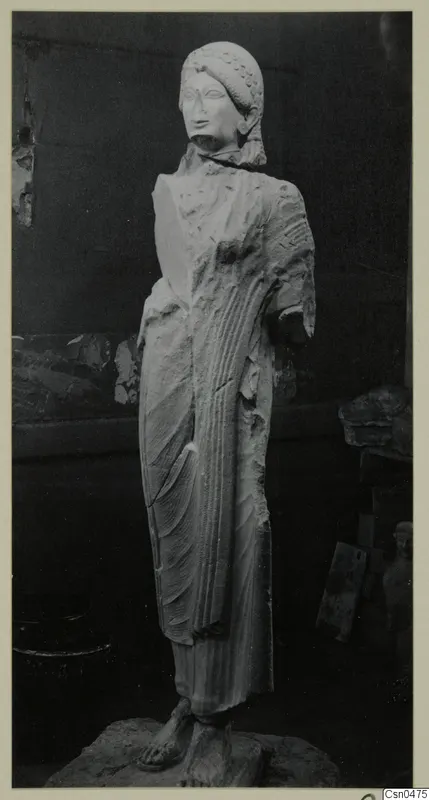 Limestone statue of a standing figure in a long draped garment, from Vouni