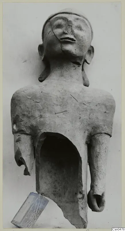 Terracotta figure from Ayia Irini: upper body with head, hollow torso and broken arms