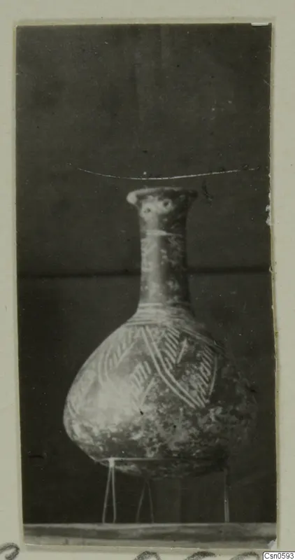 Pot with a long neck and geometric pattern on the body, from Cyprus.
