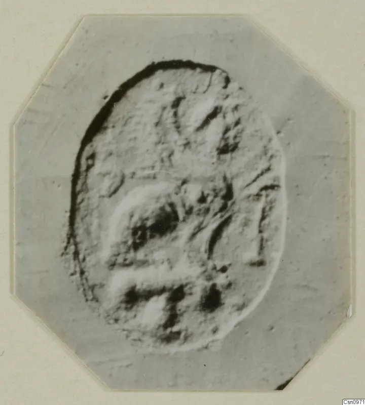 Impression of an oval seal with raised, dark-edged pattern marks, Kountoura Trachonia T. 2-14