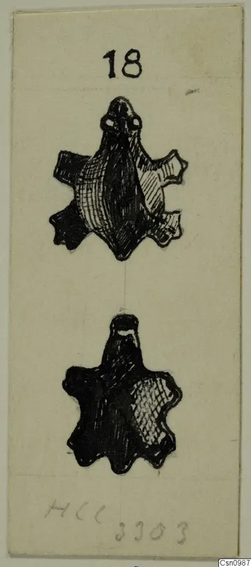 Ink drawing of two small lobed objects on a card, recorded as alabaster vases from Cyprus