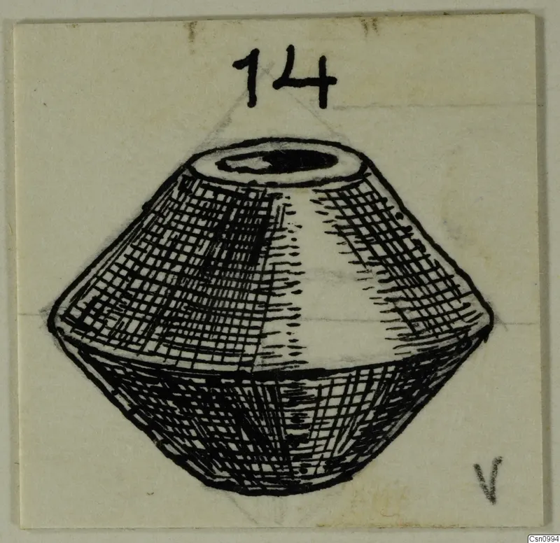 Drawing of an alabaster vase from Cyprus, squat with a wide shoulder and a small opening at the top