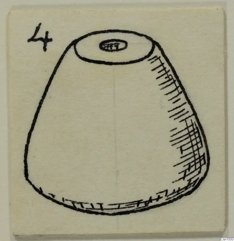 Drawing of a conical stone object with a small oval knob on its flat top.