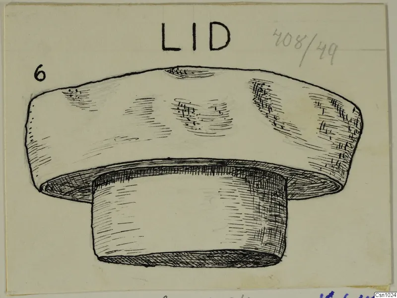 Drawing of a stone lid from Lapithos, Kastros tombs: a domed top above a short cylindrical base