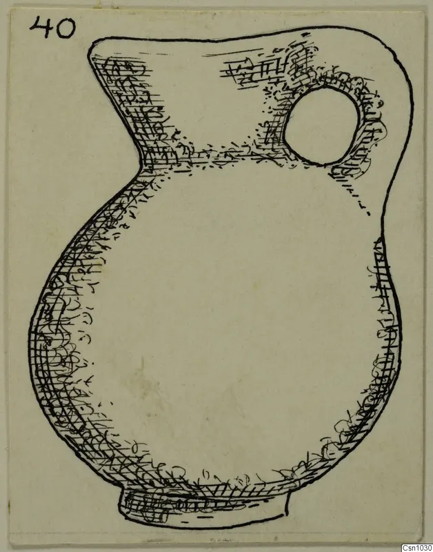 Pen-and-ink drawing of a jug with a flared spout and a round loop handle, from Ayia Irini