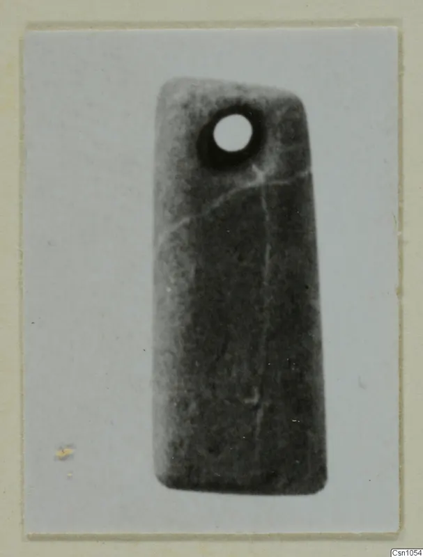 Flat rectangular pendant with a round hole near its upper end, from Lapithos.