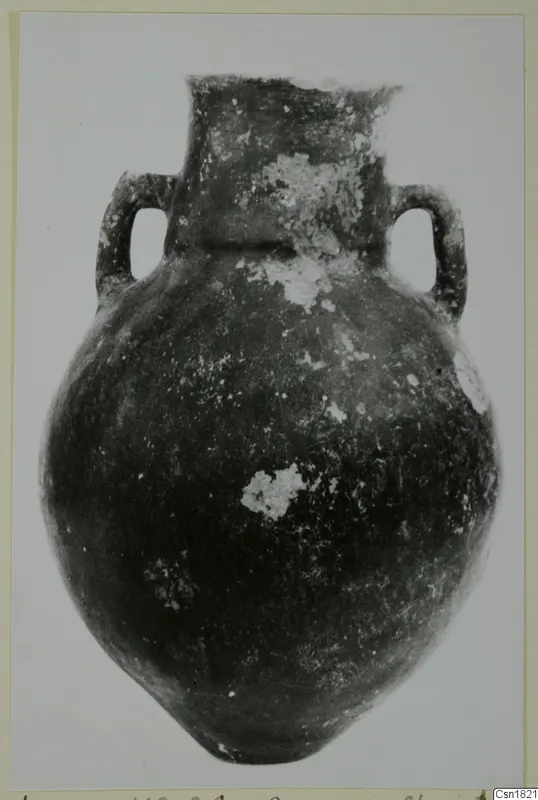 Red Polished I two-handled vessel from Vounous, shown upright against a plain background