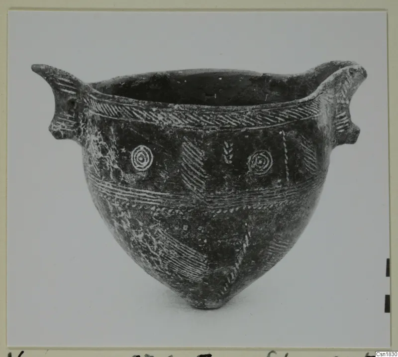 Pottery Red Polished I bowl from Vounous with two high handles and light-coloured decoration
