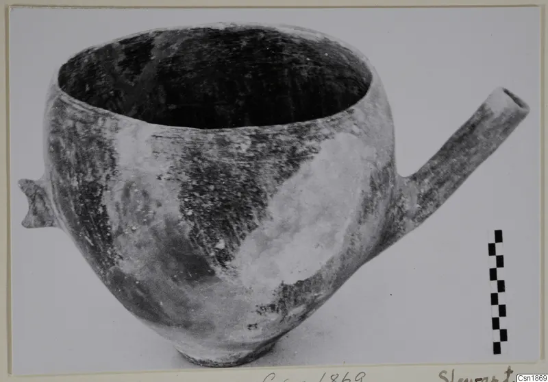 Pottery Red Polished I vessel with a tubular side spout, from Vounous