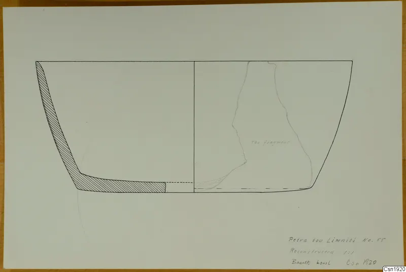 Reconstructed profile drawing of a basalt bowl from Petra tou Limniti, drawn at 1:1 scale